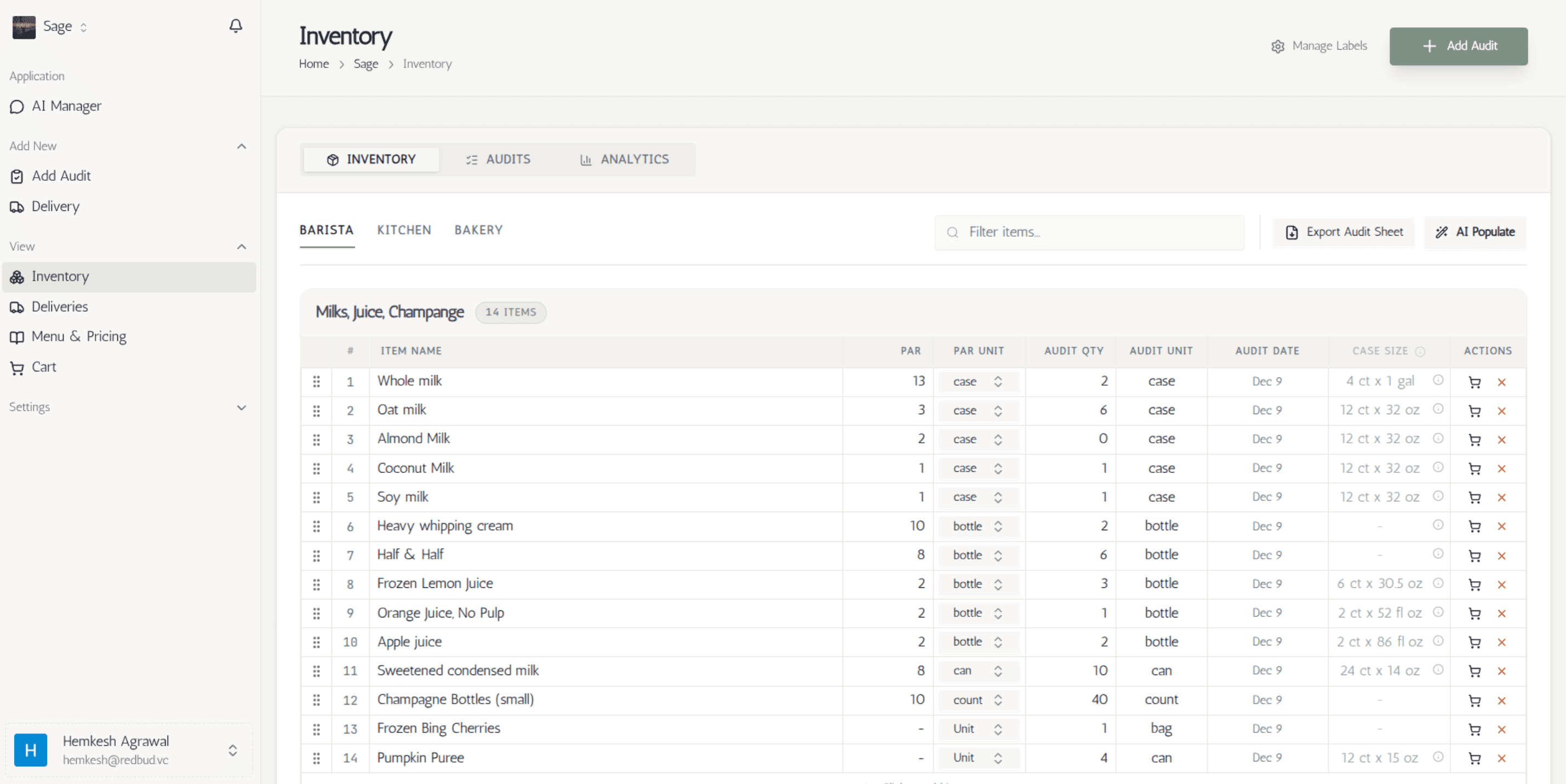 RestaurantMate inventory management dashboard